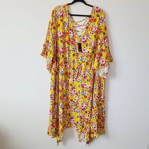 Torrid Floral Challis Shark Bite Hem Babydoll Dress Plus Size 1X Yellow